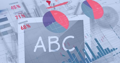 Animation of globe made of arrows business people photos - Powered by Adobe