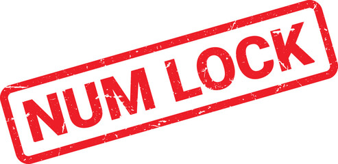 Red Num Lock Stamp with Grunge Texture, Angled View on White Background for Design Assets