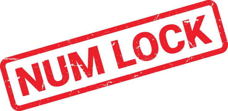 Red Num Lock Stamp with Grunge Texture, Angled View on White Background for Design Assets