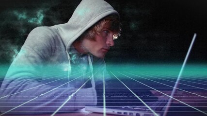 Happy new year text banner against caucasian man using smartphone on black background - Powered by Adobe