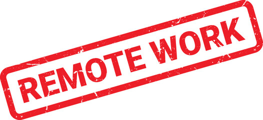 Isolated Red Distressed Remote Work Stamp on White Background, Working From Home Concept