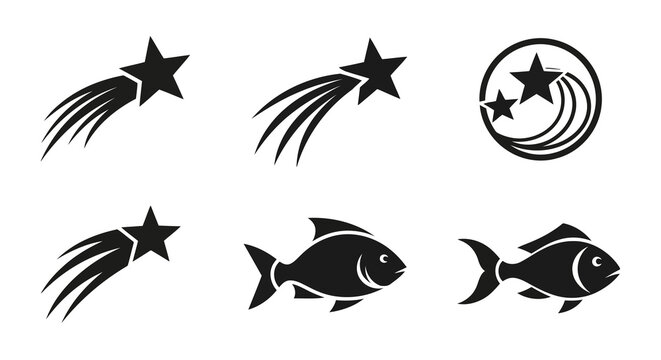 Shooting Star Icons Set Falling Star Vector Cliparts Comet Black Illustration Galaxy Theme Simple Design Elements Isolated on White Background Celestial Object