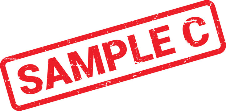 Red Distressed Sample C Stamp on White, Angled Perspective, Textured Edge