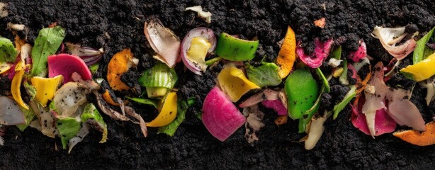 The Vegetable Peels Arranged On Rich Soil Creating A Vibrant Compost Composition