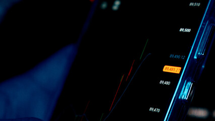 Digital screen showing stock market charts