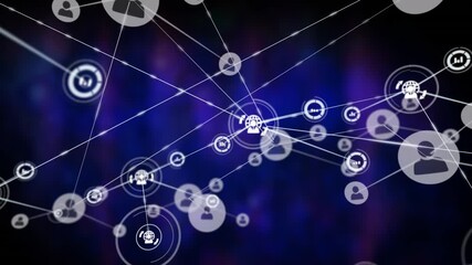 Animation of network of profile and digital icons against blue background - Powered by Adobe