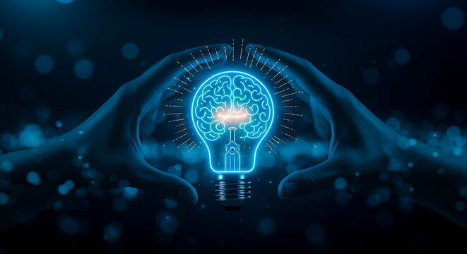 Innovative Idea with Glowing Light Bulb and Brain