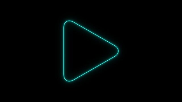 Glowing Cyan Play Button Triangle Shape on Black Background for Playback and Media Applications play triangle glowing play button