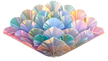 Fan-shaped, iridescent abstract petals radiating a spectrum of colors