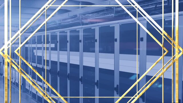 Animation of gold pattern and data processing over computer servers