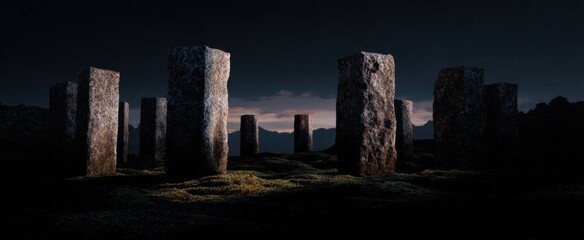 Naklejka premium stone columns stand like ancient sentinels whispering tales of forgotten worlds