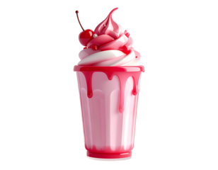 A creamy, pink swirl of frozen dessert, adorned with cherries