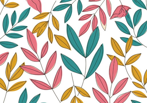 Vibrant Abstract Foliage Pattern With Geometric Background In Teal Pink And Yellow - Powered by Adobe