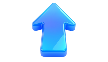 Shiny, light blue, glossy arrow pointing upwards against black background
