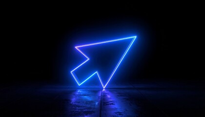 “Futuristic neon cursor glowing on a dark reflective surface.”