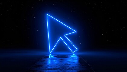 “Futuristic neon cursor glowing on a dark reflective surface.”