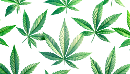 Repeating green cannabis leaves on a stark black background
