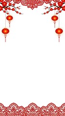 Obraz premium Chinese new year background template featuring traditional red lanterns and plum blossom