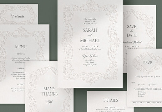 Wedding Suite with Ornate Decorative Debossed Elements