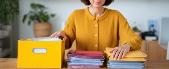 woman finds joy in organizing files and supplies in her serene home office space