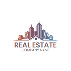 Obraz premium Flat Modern Real Estate Logo Featuring Residential and Commercial Buildings, Property Development, Home Sales, and Professional Agency Branding, Editable Vector Design
