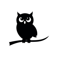 Fototapeta premium Round friendly owl perched on a branch with calm forest animal mood On white Background Vector illustration