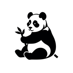 Cute panda sitting and holding bamboo with gentle wildlife charm On white Background Vector illustration