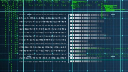 Animation of data processing and binary coding over grid - Powered by Adobe