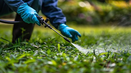 Expert pest control treatment on lush green lawn for effective pest management solutions