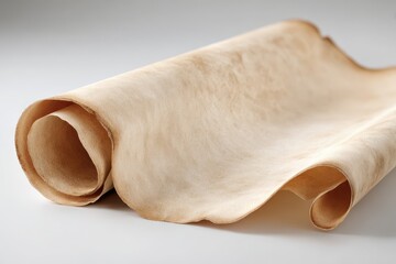 Vintage blank parchment scroll on white background with soft lighting