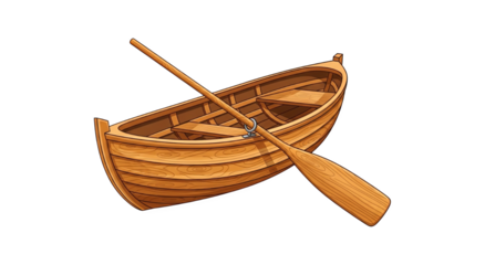 Wooden Rowboat with Oar on Transparent Background