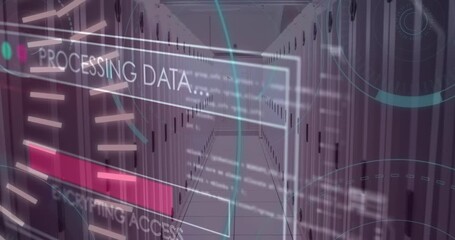 5g text, round scanners and data processing against empty computer server room - Powered by Adobe