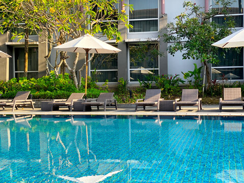 Poolside view of Hilton Garden Inn in Bali, Indonesia 2023 Mar.18