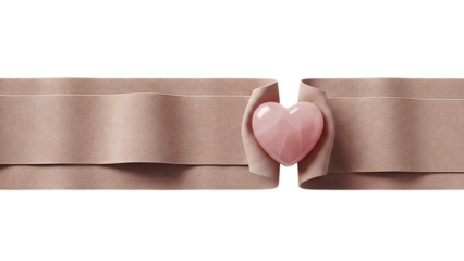 A pink heart shaped clasp on a textured fabric isolated on transparent background