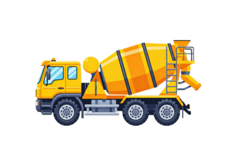 Yellow Concrete Mixer Truck Construction Vehicle Pixel Art Style Transparent Background