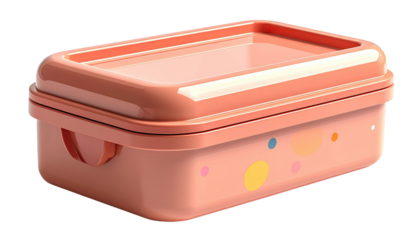 Salmon Pink Plastic Storage Container With Lid And Colorful Dots On Transparent Background For Food Storage And Organization Solutions