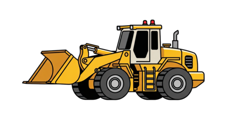 Yellow Wheel Loader Construction Vehicle On Transparent Background Side View