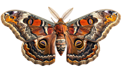 Detailed Emperor Moth With Brown And Orange Wings Isolated On Transparent Background A Large And Colorful Insect For Scientific Illustration And Design Projects