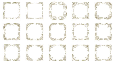 A beautiful collection of square frames with elegant corner ornaments in a vintage Japanese or Chinese artistic style.