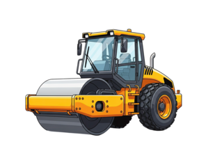 Yellow Road Roller Compactor Machine With Large Drum And Tires In Side View