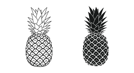 Obraz premium A simple pineapple illustration shown in both black silhouette and clean line art styles perfect for summer or tropical designs.