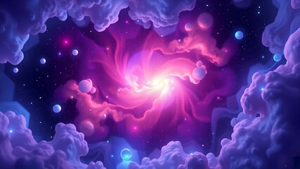 Obraz premium Surreal Cosmic Nebula with Glowing Orbs and Starry Sky
