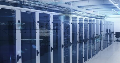 Animation of data processing and mathematical equations against computer server room - Powered by Adobe