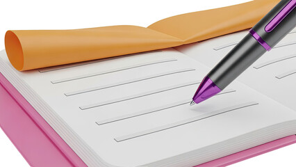 Notebook with Pen and Orange Bookmark