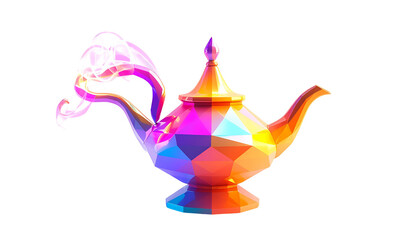 A low-poly ornate lamp with colorful, smoky emanations on black