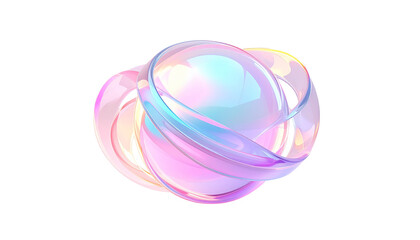 Iridescent sphere encircled by floating, transparent, looped ribbons