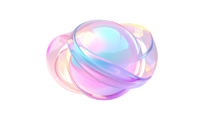 Iridescent sphere encircled by floating, transparent, looped ribbons