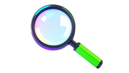 Isolated, brightly lit magnifying glass with neon green handle