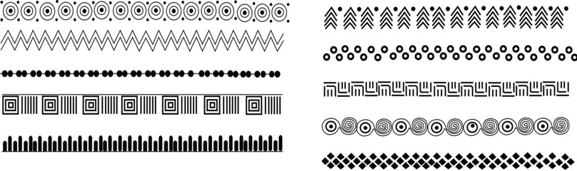 Set of african tribal motive border line in doodle hand drawn style.vector illustration