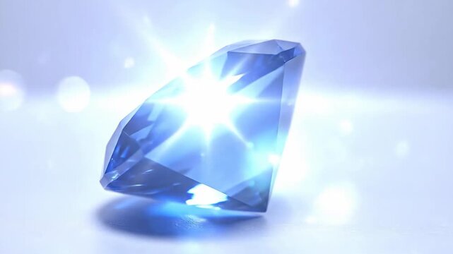 Close-up of a faceted blue gemstone, reflecting light and showcasing its brilliance.
